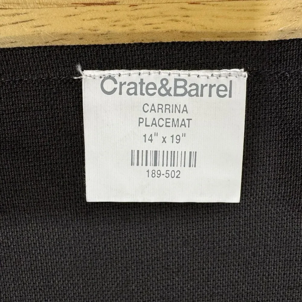 Crate & Barrel Placemats Black Cotton Checkered Pique Woven Rectangle X4 NEW